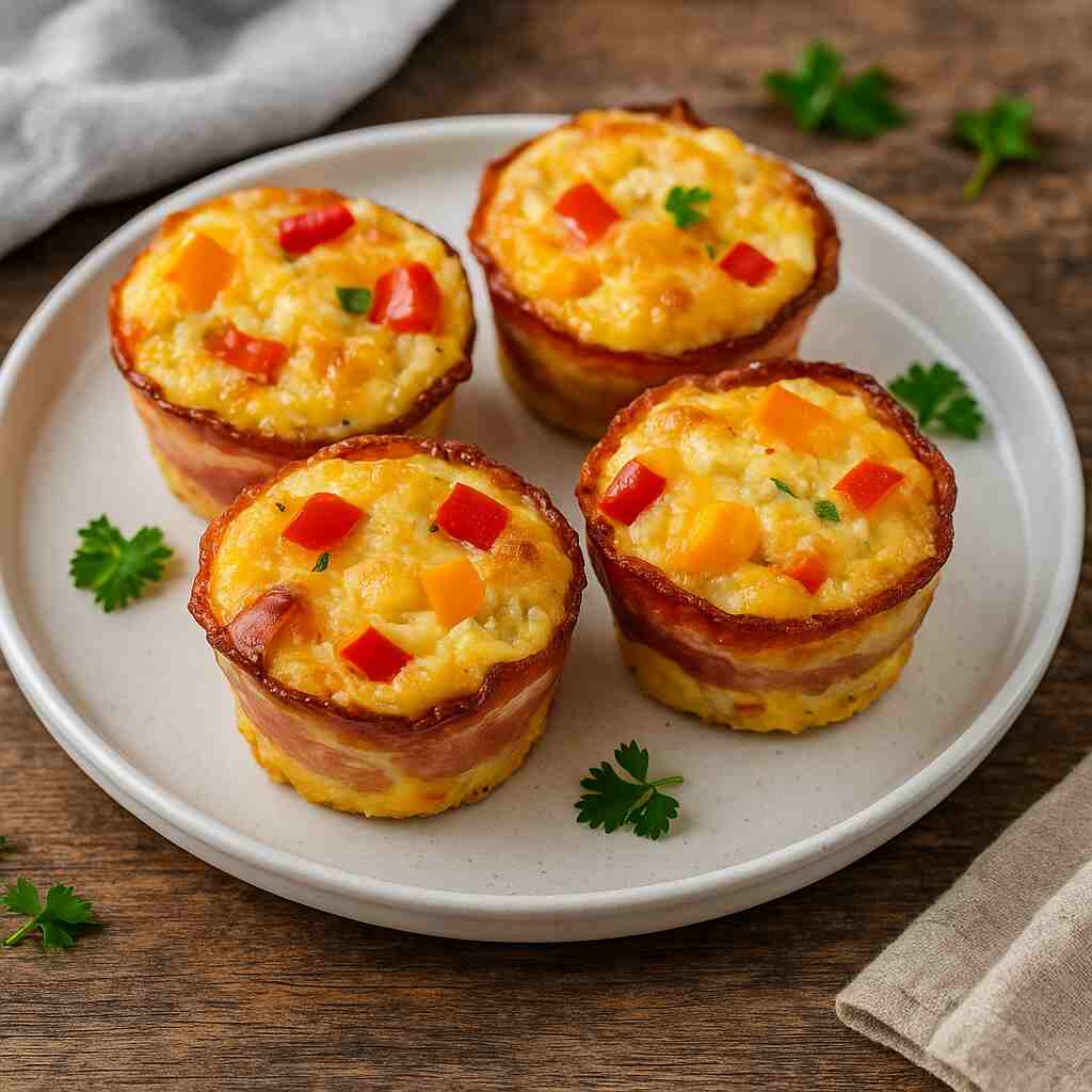 Eiermuffins met paprika en spek